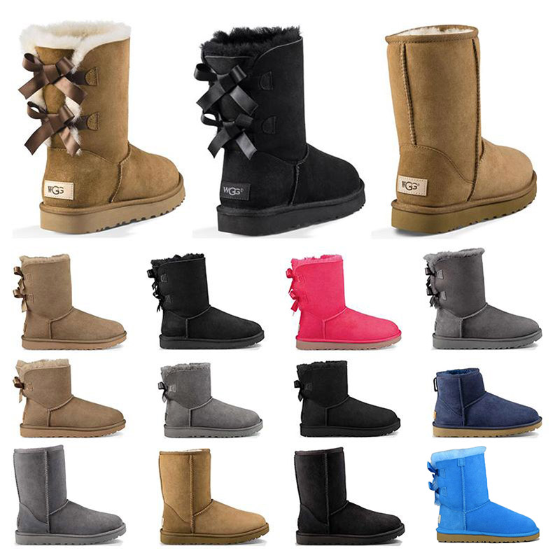

Uggs Snow Boots Fashion Designer Womens Girls Ankle Winter Boot fur Leather Luxury Ladies Booties Bailey Bow Chestnut Black Grey Brown Shoes, A8