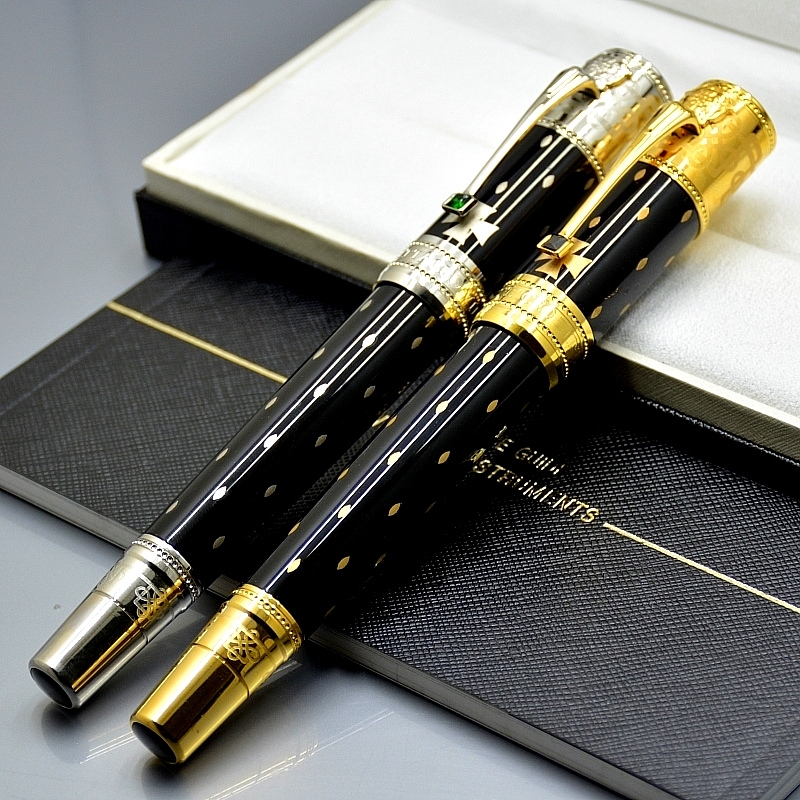 

Limited edition Elizabeth Pen High quality Black Metal Golden Silver engrave Rollerball pen Fountain pens Writing office supplies with Diamond inlay Clip 0686/4810, As picture show