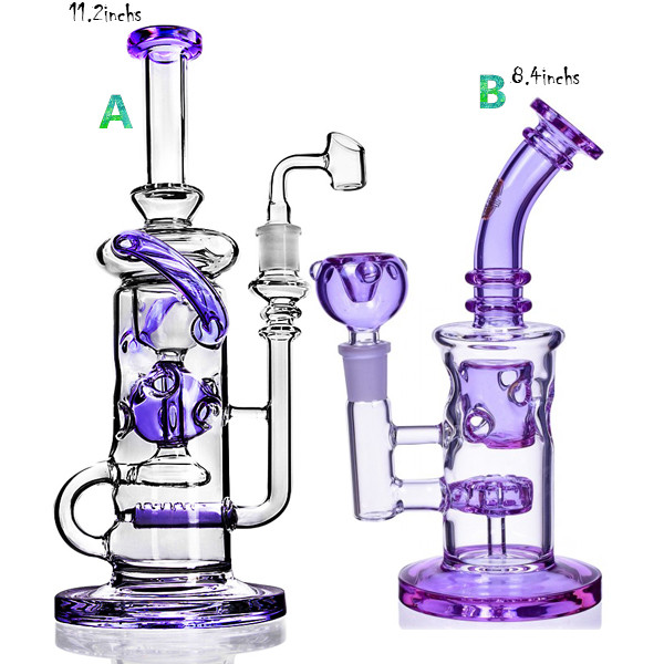 

klein recycler bong smoking water pipes thick Purple glass chicha dab rigs unique Oil Bong Percolator with 14mm banger