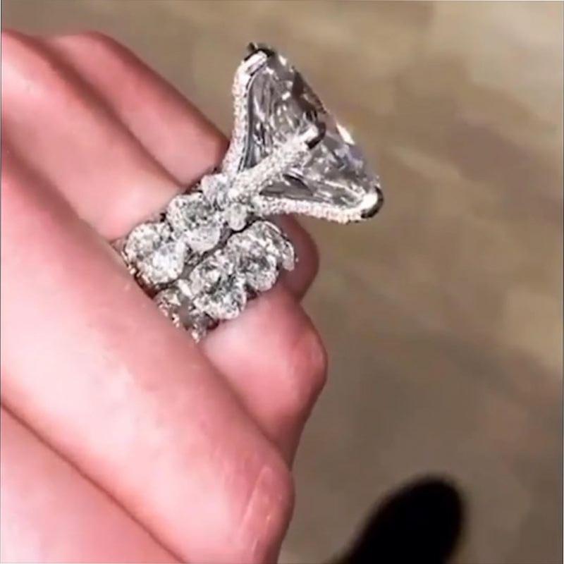 

Cluster Rings Luxury Oval Cut 8ct Cz Ring Sets 925 Sterling Silver Engagement Wedding Band For Women Men Vintage Party Jewelry, Golden;silver