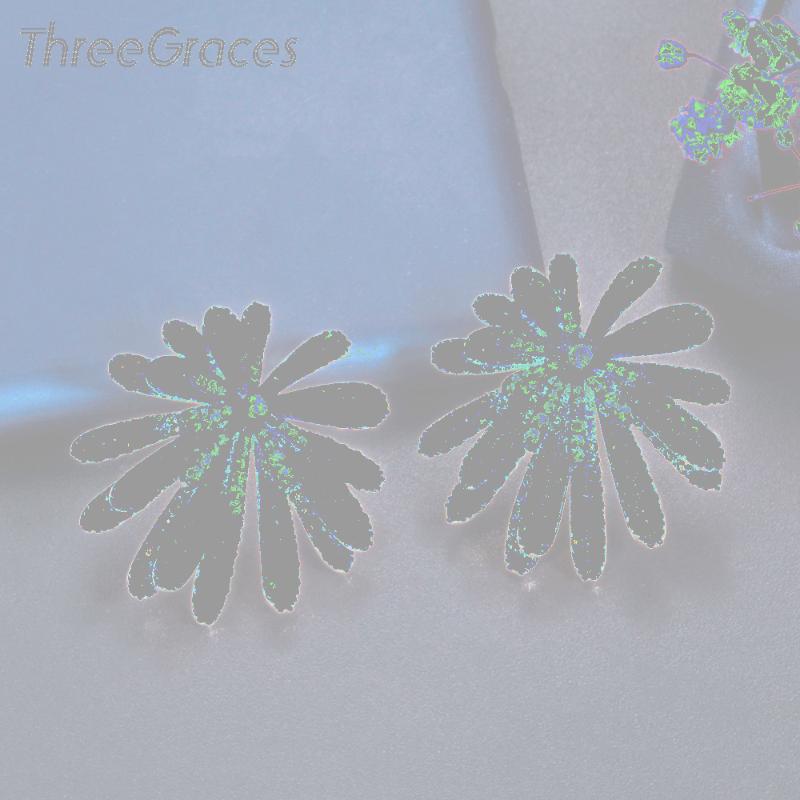 

Stud ThreeGraces Elegant Pink Cubic Zirconia Big Statement Firework Flower Earrings For Women Luxurious Wedding Jewelry ER607, Golden;silver