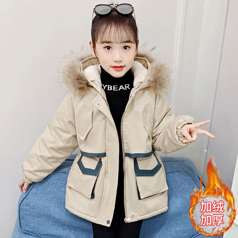 

Down Coat Girls Hooded Russian Winter Parkas Thick Fleece Padded Children Vintage Coats Teenagers Long Outerwear Casual School Clothes, Blue;gray