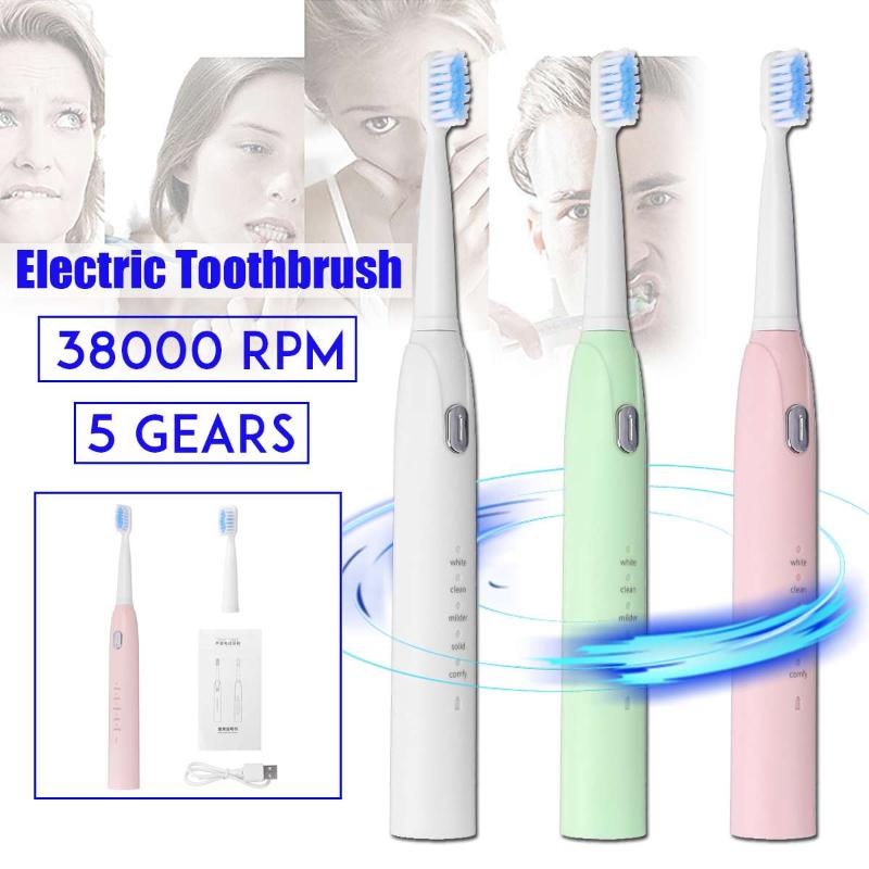 

Smart Electric Toothbrush 5 Modes Adjustable Waterproof Automatic Sonic Tooth Cleaning Tool With 2 Brush Heads