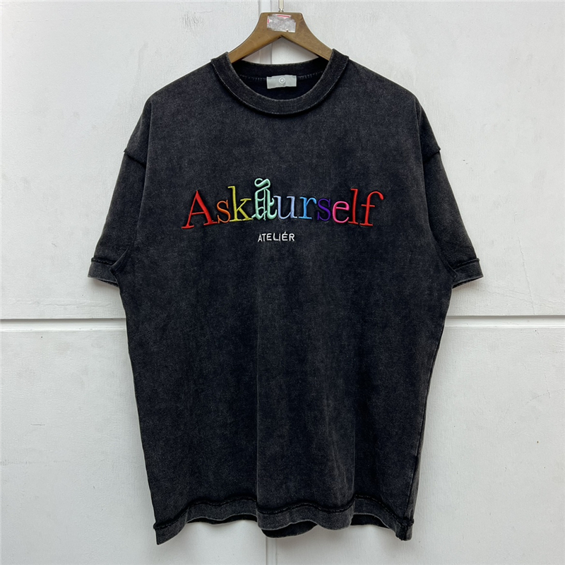 

2022ss T Shirt Men Women Best-Quality Embroidery Tee Oversize Tops Vintage Short Sleeve, Black