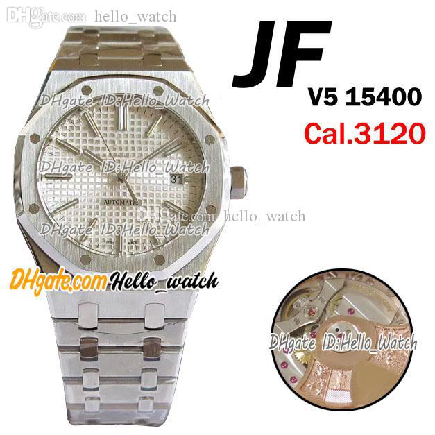 

JFF Super V5 41mm *15400* 9015 Cal.3120 Automatic Mens Watch White Texture Dial Stick Markers Stainless Steel Bracelet Watches Hello_Watch, E186d (1)