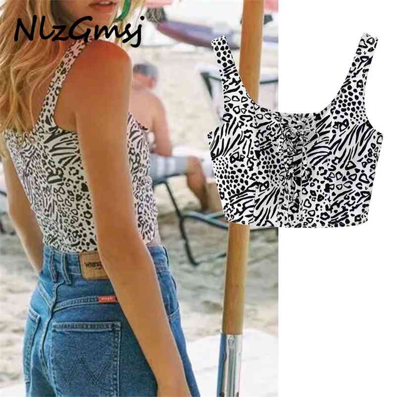 

Cami Leopard Print women tops Fashion Slim cropped Back Zipper crop top Casual shirt 05 210628, As picture