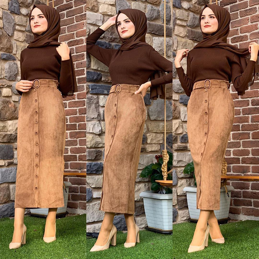 

Jupe Longue Femme Corduroy Abaya Turkey Muslim Fashion High Waist Long Skirt Musulman De Mode Skirts Abayas For Women Clothing