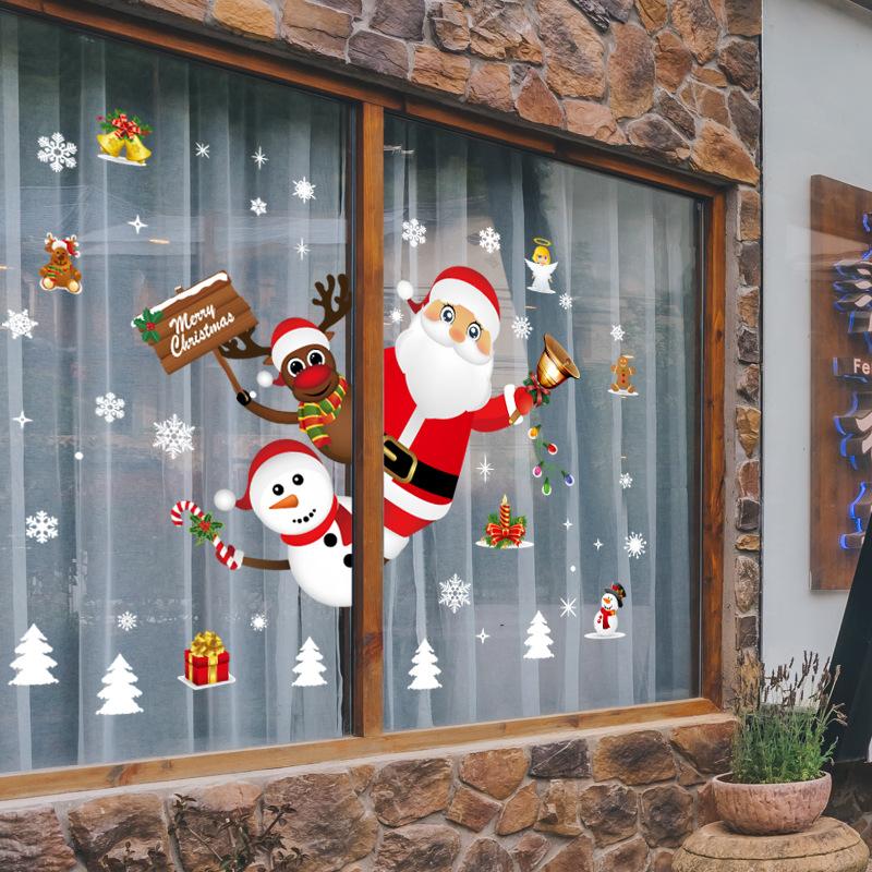 

Wall Stickers 60*90cm Removable Christmas Art DIY Window Mural Decals Xmas Merry Santa Snowflakes Wallpaper Home Decorations