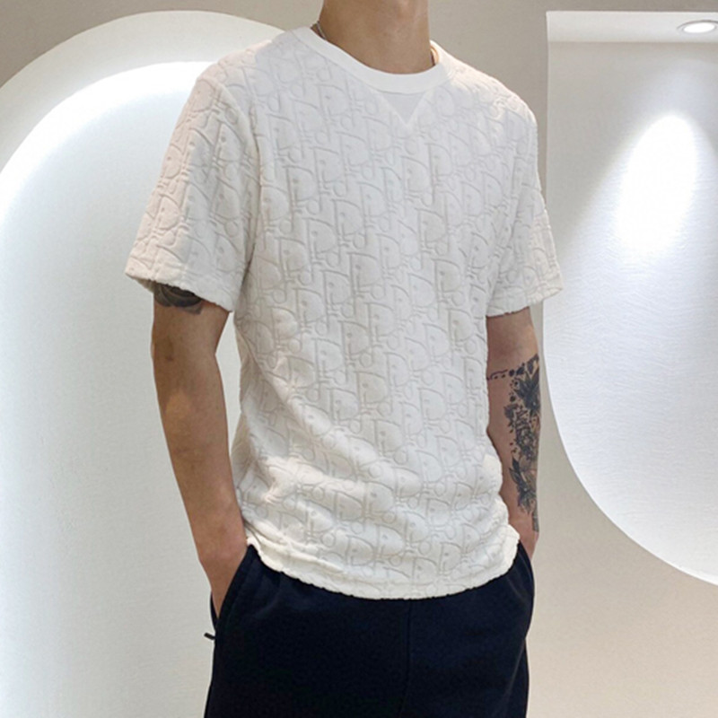 

Chao brand 2021 summer new CD dark pattern old flower letter men's and women's same pure cotton towel embroidered round neck short sleeve, White;black