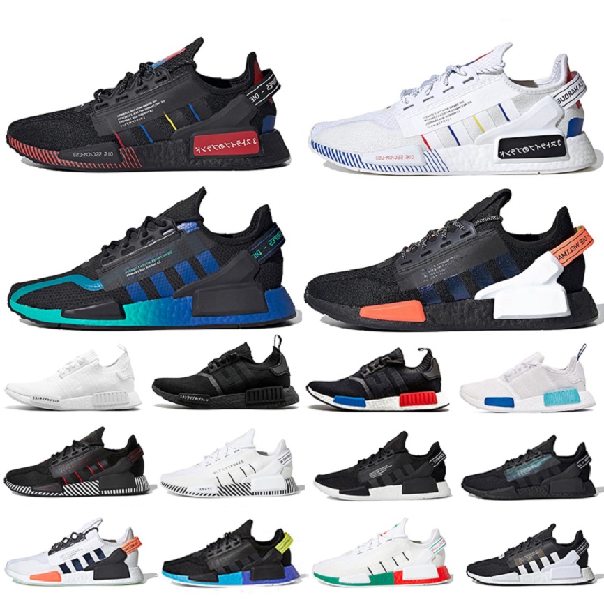 

Nmd r1 v2 running shoes Dazzle Camo Core triple Japanese White Black Aqua Tones Red and Blue Speckled Grey Two Silver Metallic men women trainers sports sneakers, 24