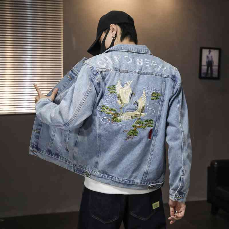 

American cowboy jacket men's spring and autumn hip hop trend large fat loose casual sportswear jacket men, Blue
