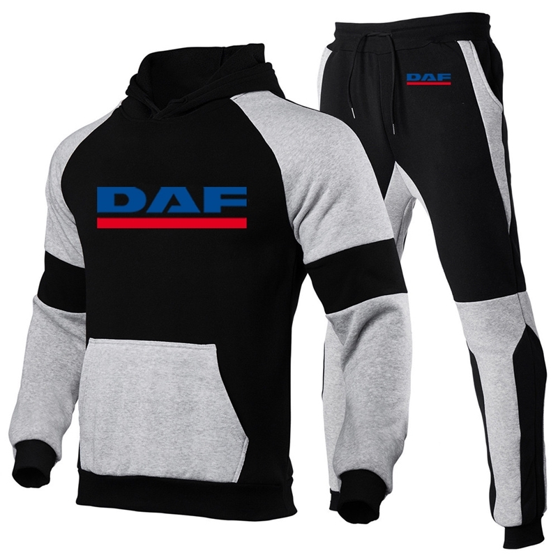 

2021 Truck Fans DAF Tracksuit Fashion Hoodies Suits Brand Sets Men Sweatshirts+Sweatpants Autumn Winter Hooded Pullover, Gray