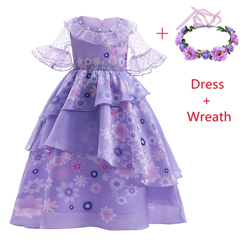 

Encanto Cosplay Costume for Girl Carnival Halloween Princess Party Dress Kids Flowers Printed Long Vestidos Dress 2-10Y, Customize