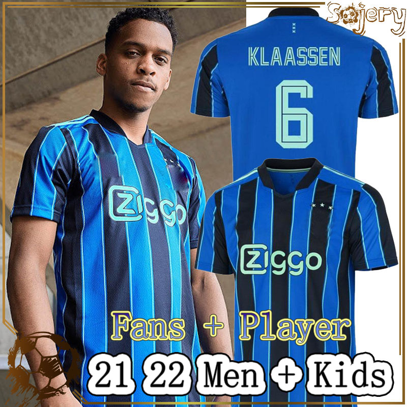 

21 22 HALLER ajaxjersey Away 3rd black amsterdam soccer jersey blue 2021 TADIC KLAASSEN TRAORE PROMES NERES CRUYFF men kids kit football shi, Black;yellow