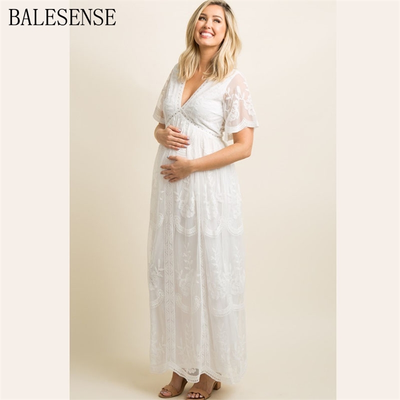 

White Lace Maternity Dresses for Po Shoot Summer V Neck Pregnancy Baby Shower Dress Pregnant Women Pography Maxi 210721, Gold