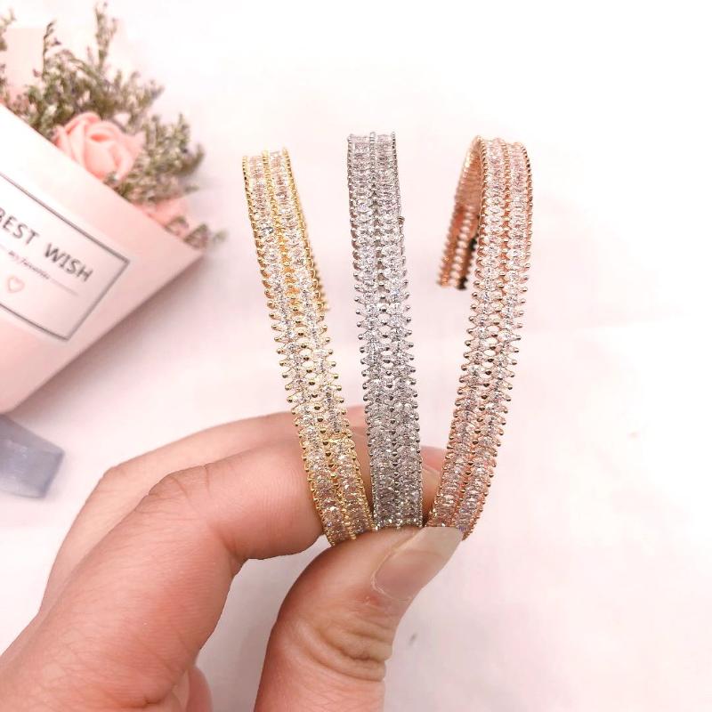 

Bangle 2021 Fashion Unique Cubic Zirconia Baguette Bracelet Double Layer Geometic Cuff Luxury Womens Wedding Party Jewelry