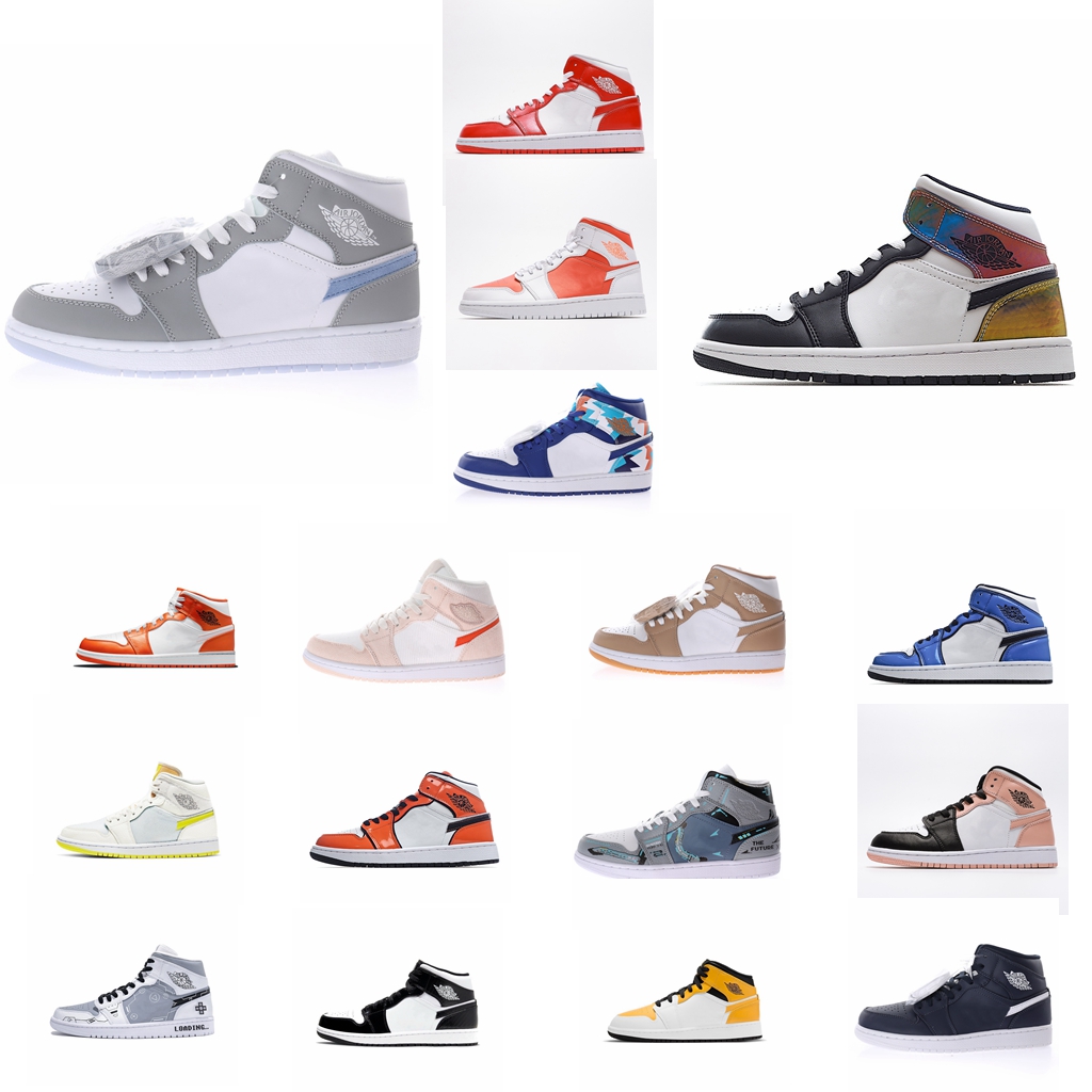 

High Quality 1 Mid Basketball Shoes Men Women 1s Geometry Obsidian Heat Reactive Wolf Grey Corduroy White/Orange Tan Gum PS5 Electronic games Sport Sneaker, Customize
