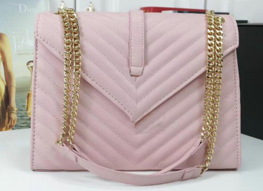 

2021 Women Cowhide Handbags top sheepskin caviar metal chain gold Handbag Leather bag Flip cover diagonal Shoulder Bags 30cm, Black