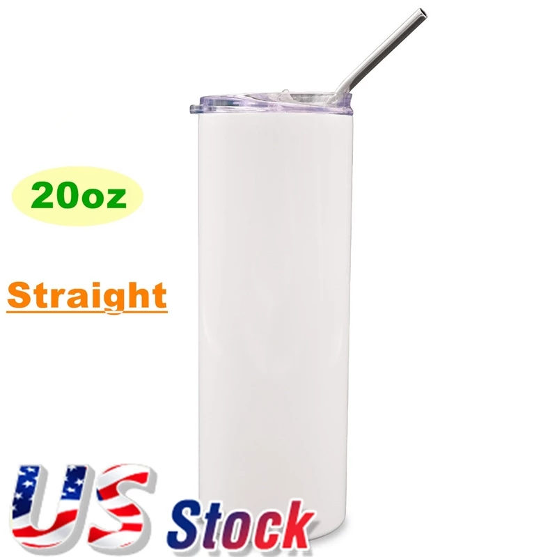

US Stock 20oz sublimation Mug straight tumblers blanks white 304 Stainless Steel Vacuum Insulated Slim DIY 20 oz Cup Car Coffee Mugs