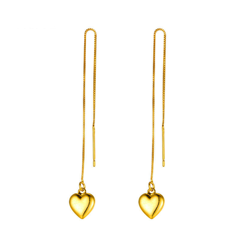 Heart Linear Threader Dangle Earrings 18k Yellow Gold Filled Line Gift-image-693127731