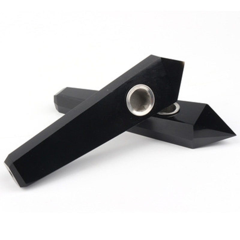 

Obsidian Black Raw Crystal Quartz Smoking Pipes Energy stone Healing Wand Obelisk Tower Points Gemstone Tobacco Pipe w/gift box