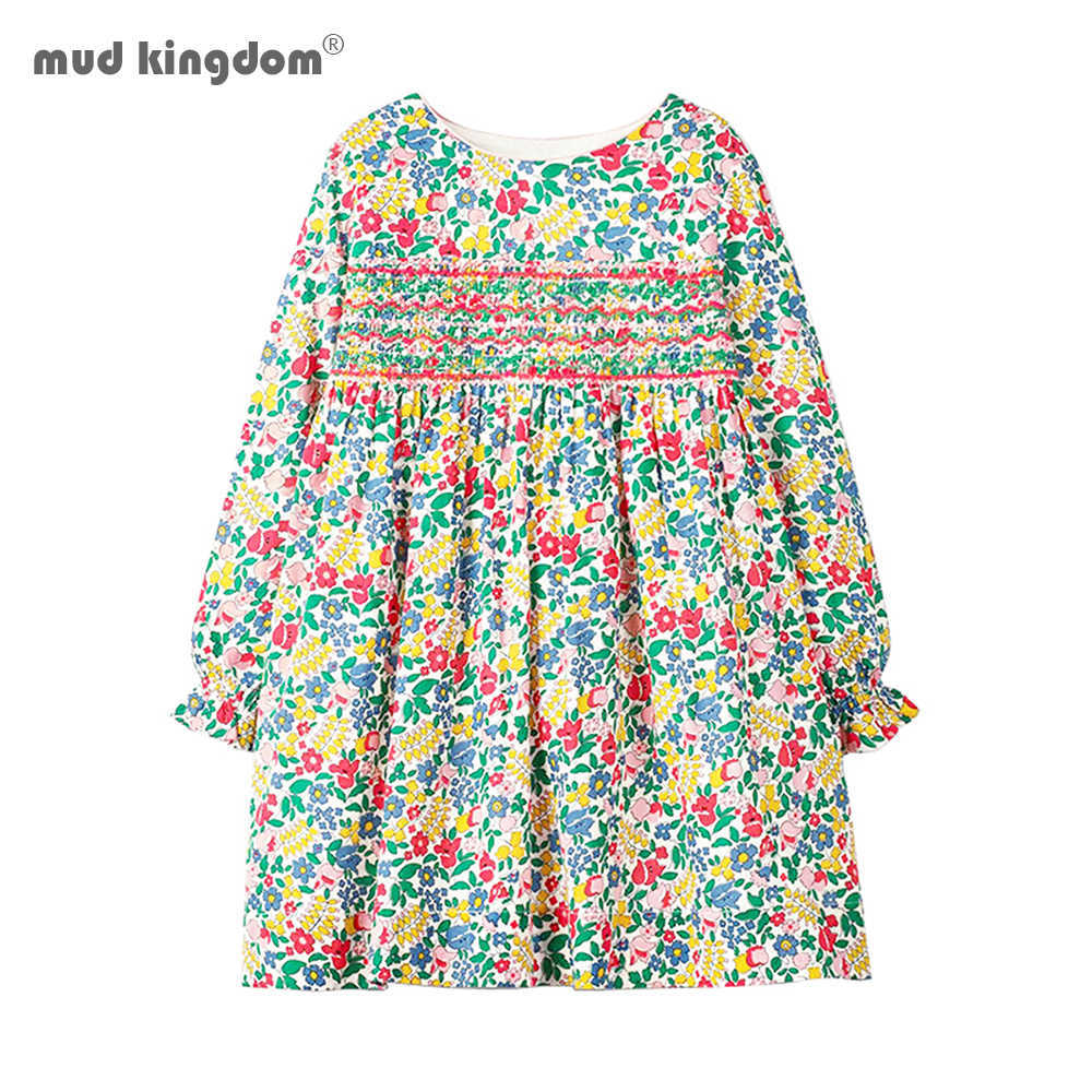 

Mudkingdom Toddler Girls Autumn Dress Casual Foral Children's Clothing Princess es Cotton Long Sleeve 210615, Green