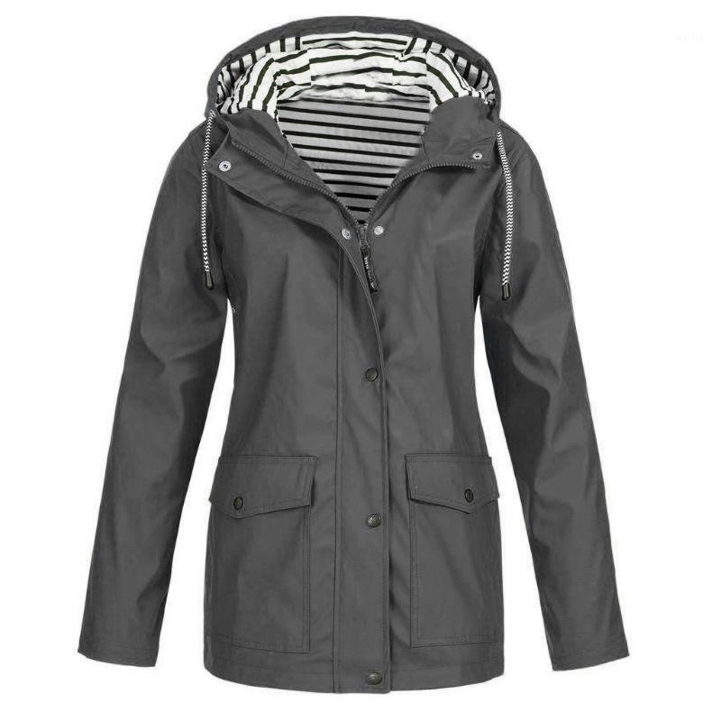 

Women Solid Rain Jacket Outdoor Plus Size Waterproof Hooded Raincoat Windproof Outwear Ladies Warm Long Coat Yoga Outfit, Sky blue