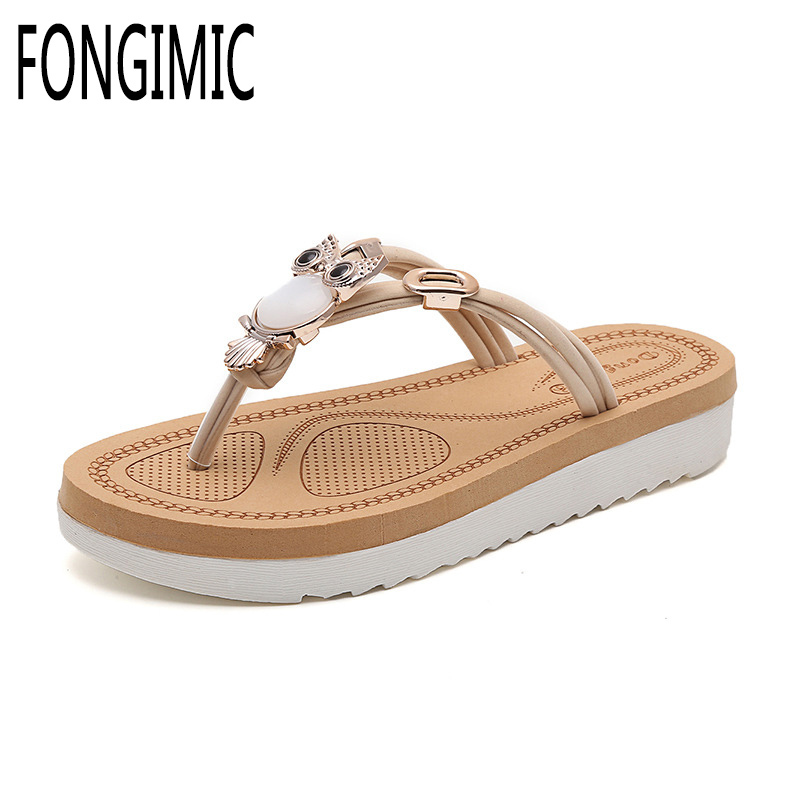 

Style Flip Flops Summer Comfortable Owl Decoration Slippers Beaded Good Quality Cool Beach Vacation Band Flat with Sho, Black