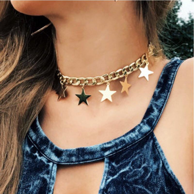 

Chains YUERTIPentagram Pendant Necklace Chain Stainless Steel Jewelry 2021 Boho Rings Choker Emo