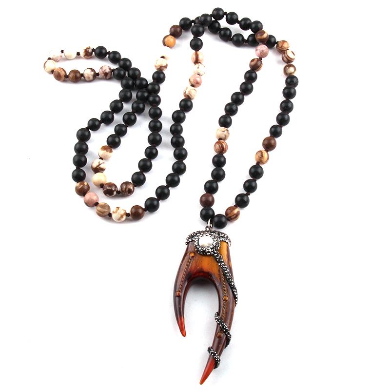 

Pendant Necklaces MOODPC Fashion Bohemian Jewelry 8mm 108 Bead Multi Stones Long Knotted Handmade Paved Teeth & Moon