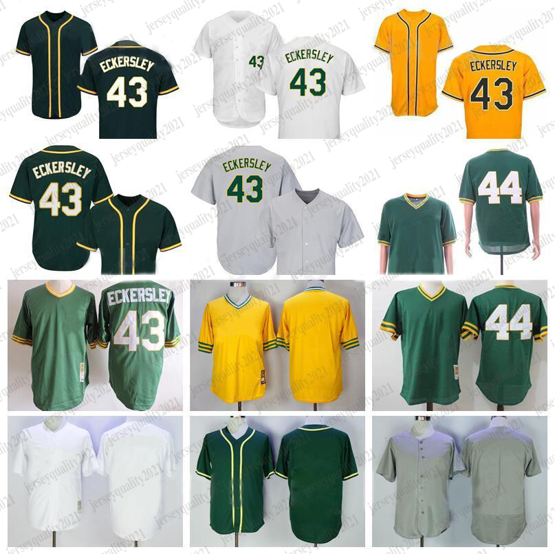 

1974 1981 Retire 44 Reggie Jackson Jersey Retro Baseball 43 Dennis Eckersley 14 Vida Blue Pullover Cooperstown Flexbase Cool Base Stitched Green Yellow, As pic