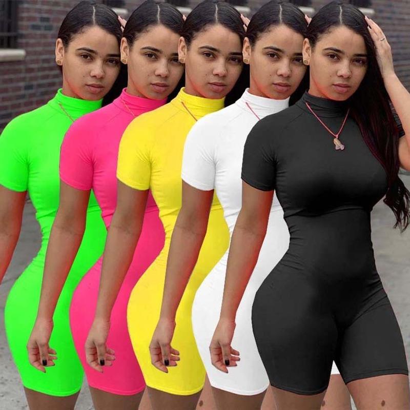 

Women' Jumpsuits & Rompers Sexy Women Bodysuits Shorts Sleeve Romper Elastic Bodycon Slim Fit Sports Short Pants Clubwear Biker Playsuit, Green