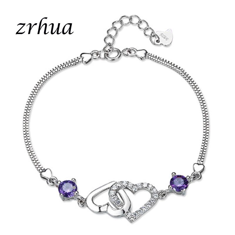 

Link, Chain ZRHUA Heart 925 Sterling Silver Beads Bracelets & Bangles For Women Valentine's Day Gift Party Jewelry
