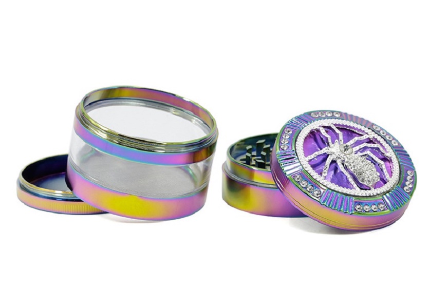 

Smoking Accessories Iceblue Rainbow Color 4 Parts Zinc Alloy Diameter 63mm Transparent Window Animal Cover Herb Grinder Tobacco Crusher