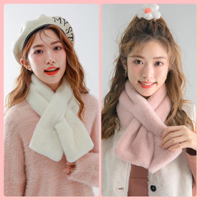 

Scarves Autumn Winter Ladies Faux Plush Scarf Japan South Korea Outdoor Women Sweet Soft Solid Color Warm Fur Collar Bib I25