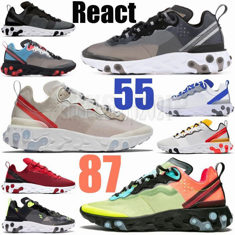 

2021 React vision element 55 87 running shoes for men women trainers Anthracite Iridescent Camo Solar Red Multi Color outdoor mens sports WITH SOCKS TAGS, Box