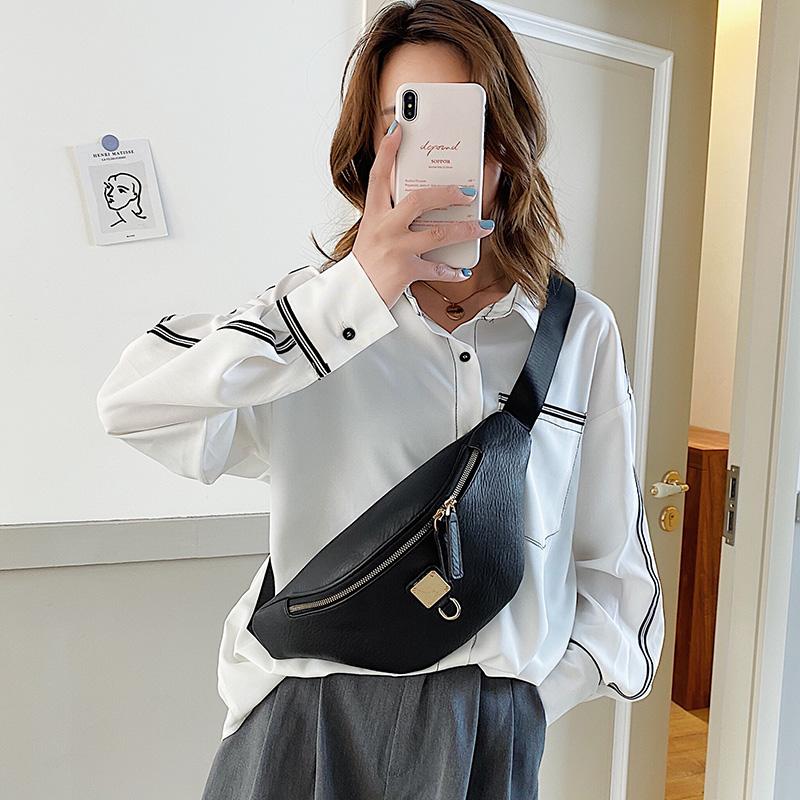 

Waist Bags Women's Bag PU Leather Pack 2021 Designed Crossbody Chest Zipper Shoulder Fashion, Black