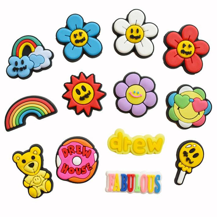 

candy color flower shape shoe charms pvc soft rubber shoecharms buckle bracelet wristband decoration gift