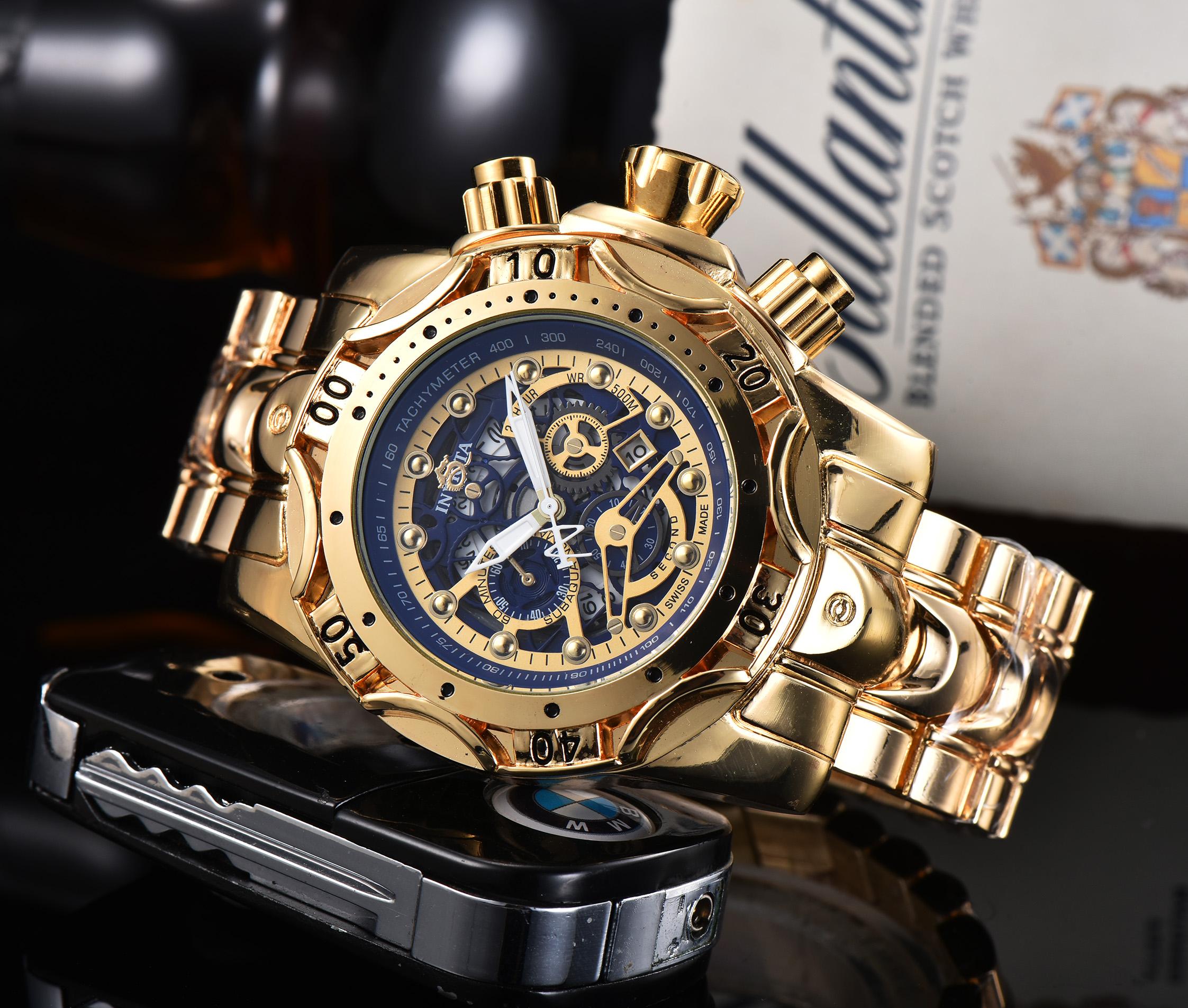 

INVICTA outdoor sports men's calendar quartz watch DZ7333 steel belt hollow personality large dial folding buckle, Slivery;brown