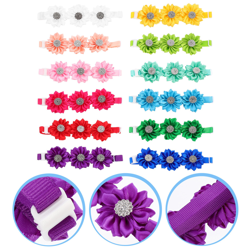

12Pcs Pet Flower Bow Tie Small Dog Cat Puppy Collar with Rhinestone Decoration