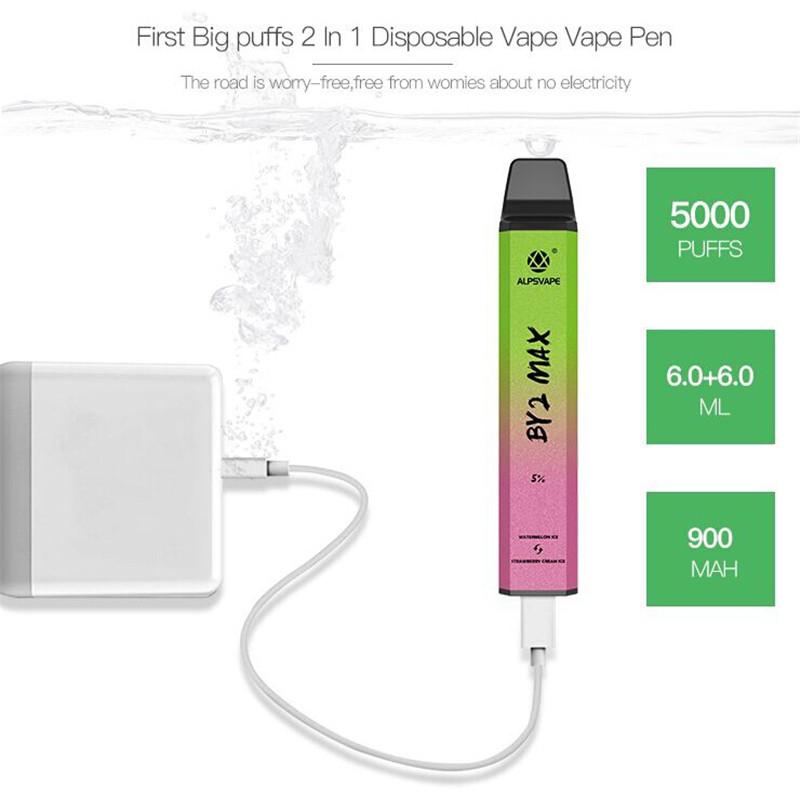 

AlpsVape By2 Max Disposable cigarettes Kit 2in1 5000 Puffs 12ml Pod Vapor Device Botton Switch Rechargeable 900mAh Battery BY-2 Stick Vape P