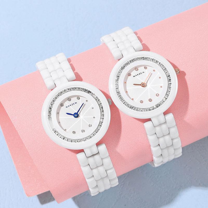 

Wristwatches 2021 Arrival Waterproof Ceramic Watch For Women Fashion Elegant Ladies Daily Quartz White Clock Montre Femme Reloj, Gold