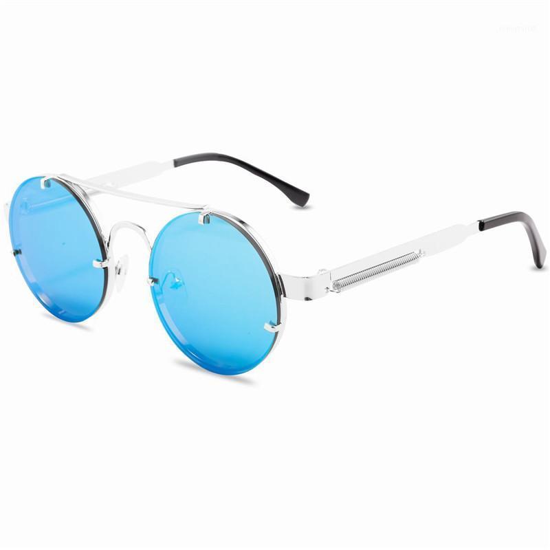 

Sunglasses Fashion Design Round Sun Glasses Frame Kids Girl Blue Retro Metal Decoration Black Shade