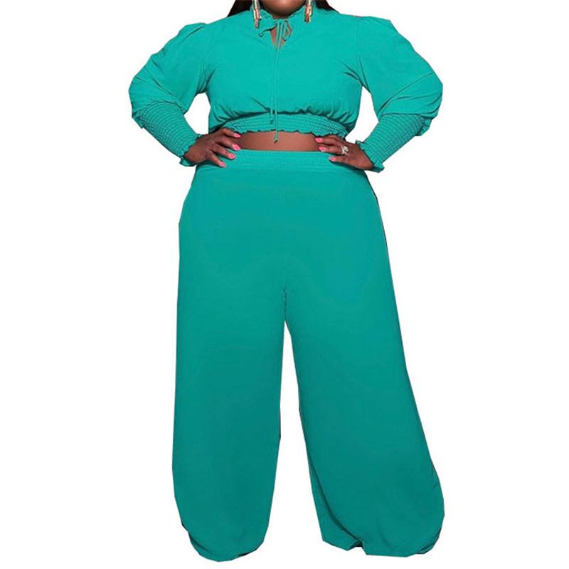 

Plus Size Tracksuits Two Piece Set Clothing For Women Solid Fold Long Sleeve Pullover Top Wide Leg Pants Matching Sets Casual Tracksuit, Black