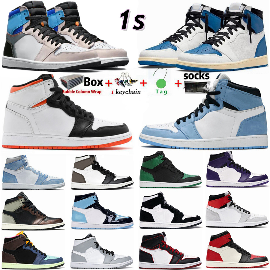 

Men Hyper Royal Jumpman 1 OG 1s Mens Basketball Shoes Electro Orange Obsidian UNC Twist University Blue Lucky Green Bred Patent Women Sneakers Trainers Size 36-46, 40#