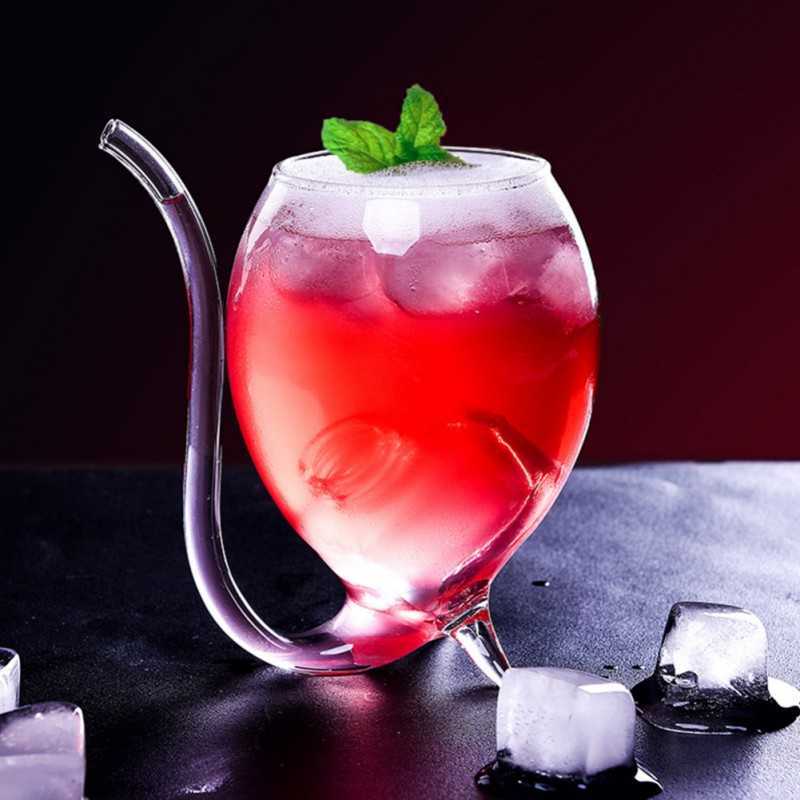 

Red Wine Glass Cups Whiskey Glass Heat Resistant Glass Sucking Juice Milk Tea Wine Cup With Drinking Tube Straw Halloween Gift X0703