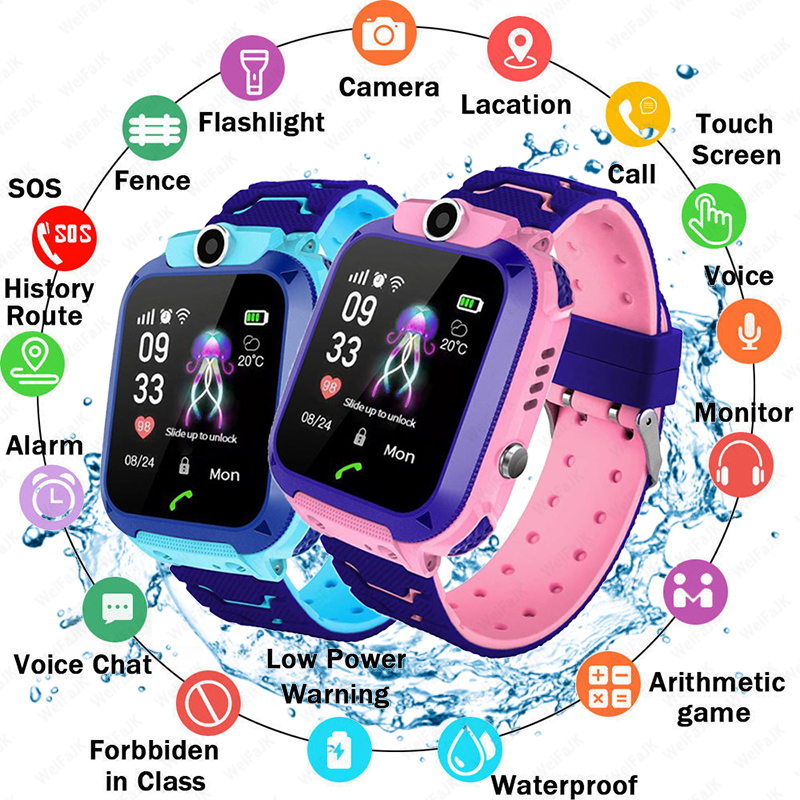 

Childrens Smart Watch With GPS SOS Phone Watch Smartwatch With Sim Card Photo Waterproof IP67 Kids Gift For IOS Xiaomi Androidg, Blue