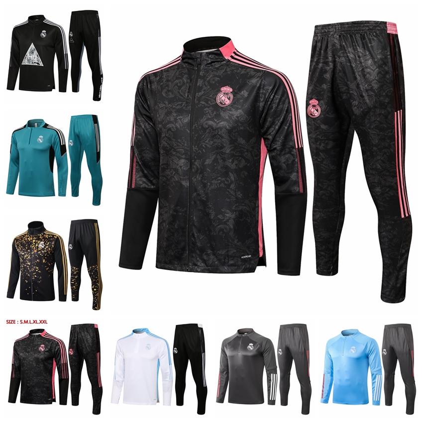 

21/22 Real Madrid Zipper Jacket tracksuits training suit jogging set Football soccer Jerseys kit uniform chandal survetement ISCO HAZARD Mai, Gray