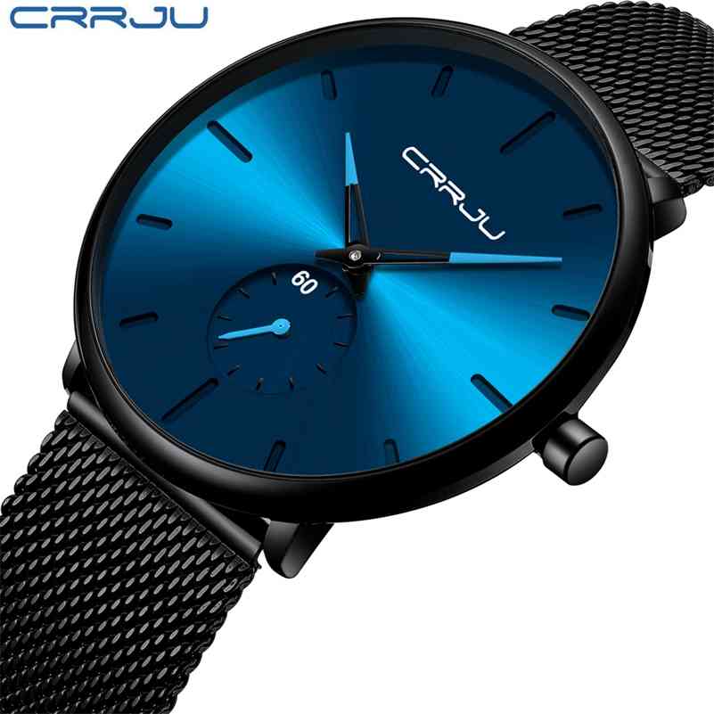 

CRRJU Classic Business Men Watch Casual Waterproof Simple Ultra-thin Quartz Wristwatch Minimalist Mesh Clock Gift for Men 210517, Black black