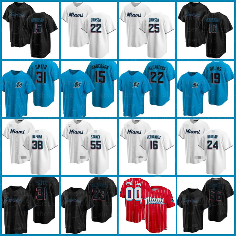 

Jerseys 22 Sandy Alcantara 15 Brian Anderson 24 Jesus Aguilar Jon Berti Corey Dickerson Adam Duvall Garrett Cooper Men Miguel Rojas Corey Dickerson, Blue;black